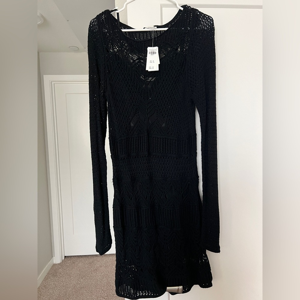 Abercrombie & Fitch Black Long Sleeve Crochet Dress